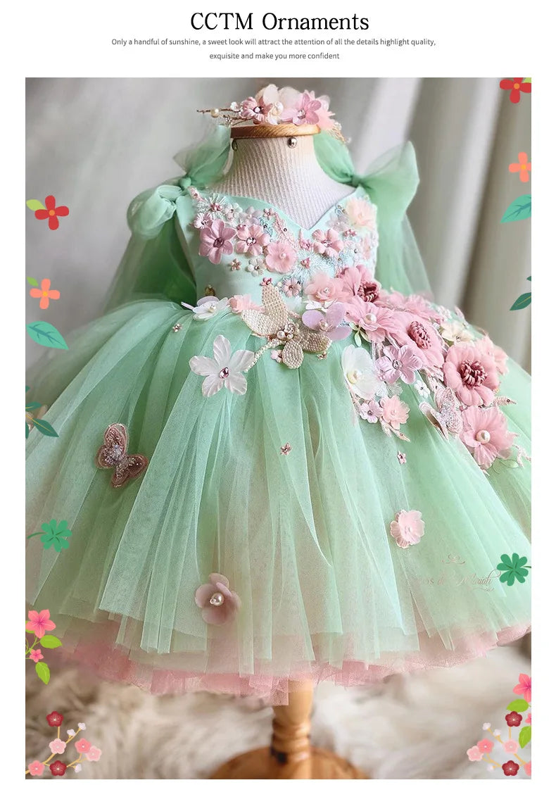 Luxuriöses und elegantes Schmetterlingsmädchen-Prinzessinnenkleid für 0–6 Jahre, formelle Jubiläumsfeier, flauschiges Kleid, Modellkunst, Aufführung
