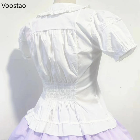 Victorian Gothic Lolita Shirts Women Sweet Elegant Detachable Long Sleeves Blouses Japanese Vinatge Peter Pan Collar Slim Tops.