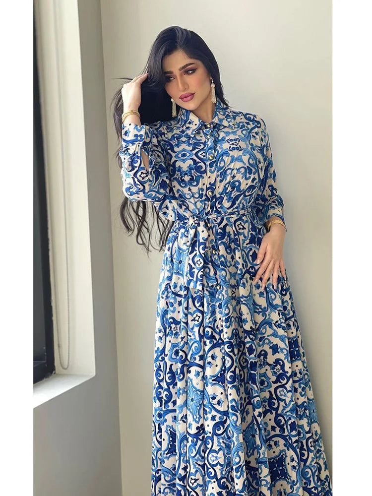 Eid mubarak abaya kleid dubai muslimische frauen drucken blaue hijab kleider truthahn islamische kleidung kaftan marocain vestido musulmane
