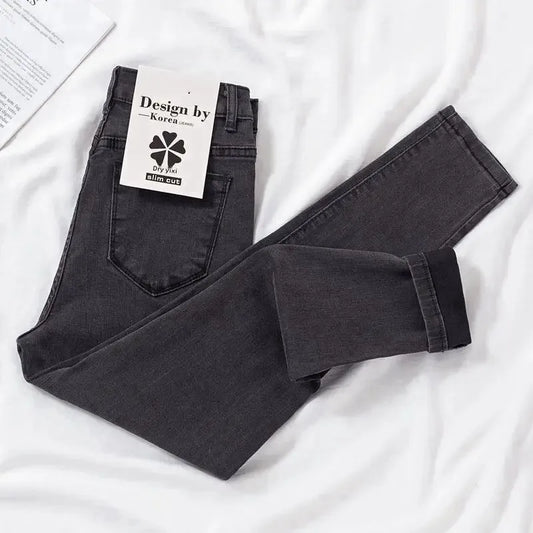 Women's High Waist Elastic Stretchy Jeans Hot Sale Of The Season Autumn New Style Versatile Slimming Pencil Thin Nine Point Pant.