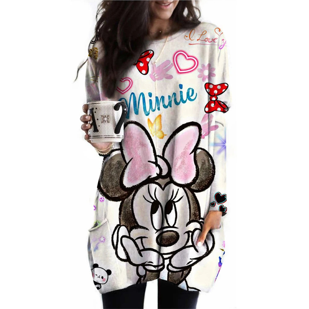 Frauen Frühling und Herbst Neue S-3XL Große T-shirt Einfarbig Lange Hülse Lose Disney der Mickey Maus Casual Harajuku Taille t-sh