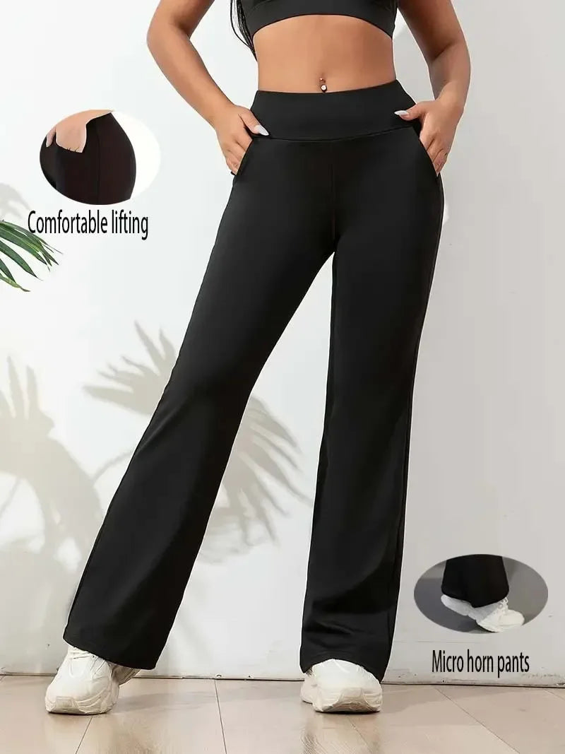 Hohe Taille Haifischform Bell-Bottom-Hose Damen Casual Micro Flared Hose Elastische Basisschicht Lange schwarze Leggings
