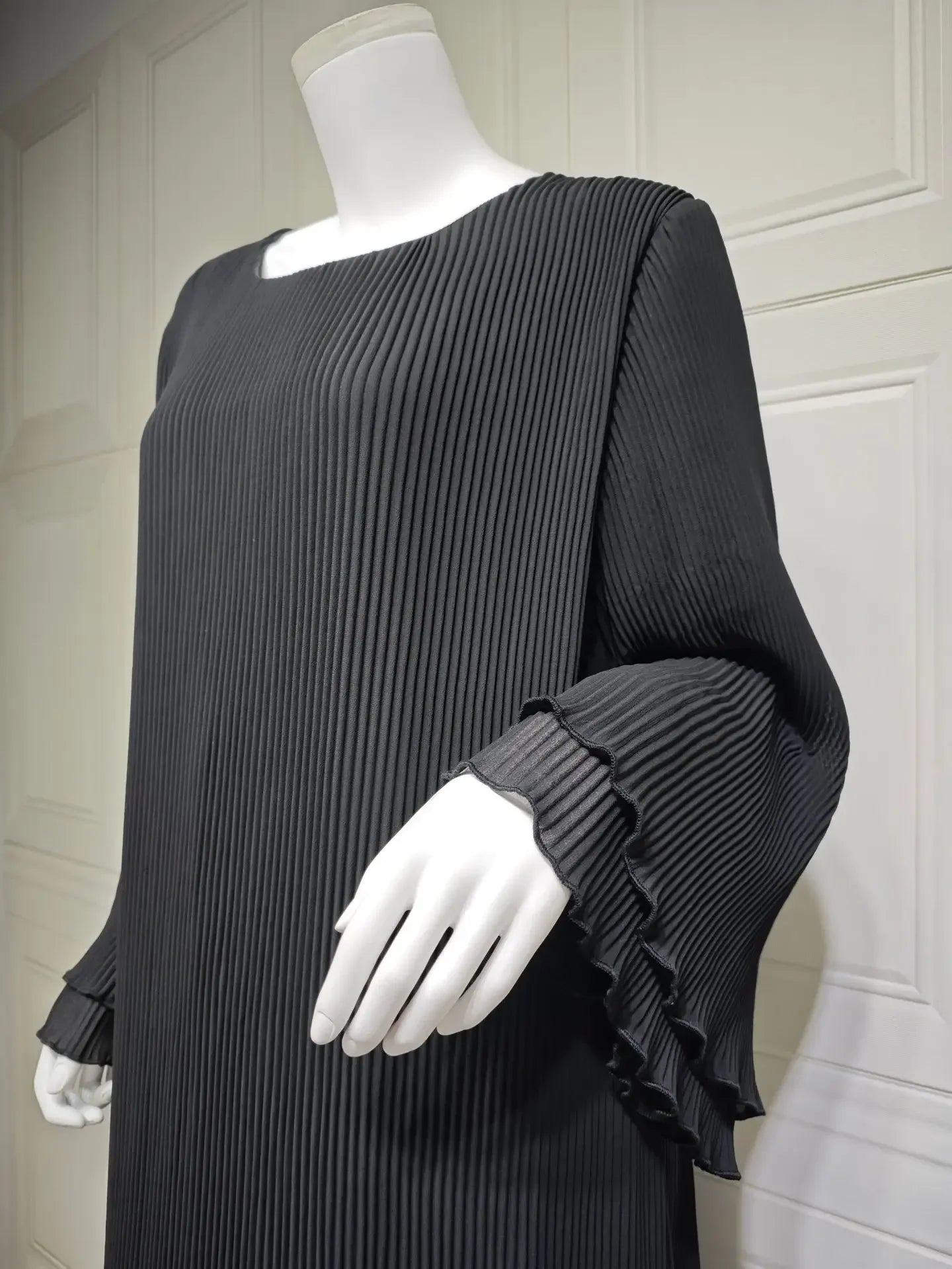 Eid muslimisches Kleid für Frauen Plissee Flare Ärmel Jalabiya Kaftan Islam Vestidos arabische lange Robe Ramadan Marokko Dubai Abayas