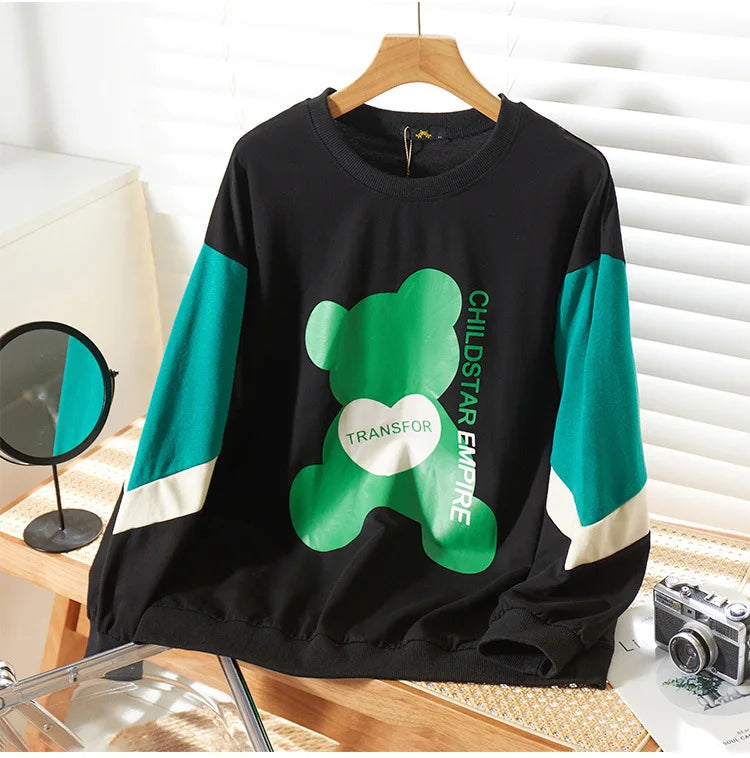 150Kg Plus Größe frauen Fehlschlag 157 Frühling Lose Langarm Rundhals Gedruckt Casual Sweatshirt 6XL 7XL 8XL 9XL 10XL 3-Farben