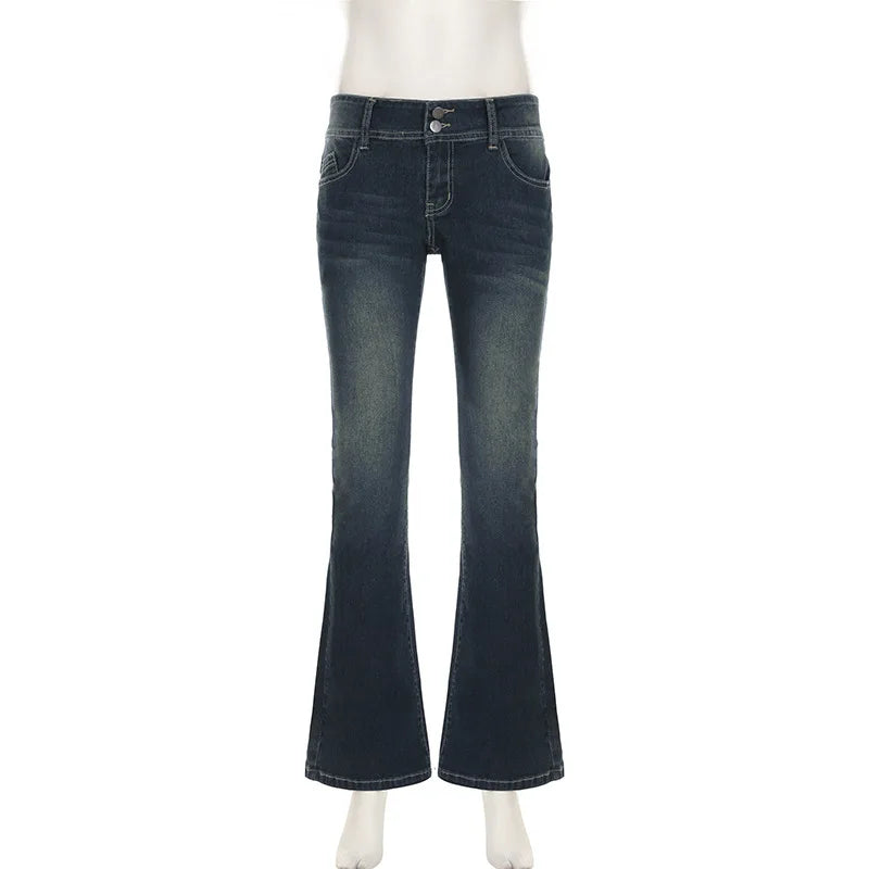 Vintage Y2K Flared Jeans Retro Button-up Low Rise Casual Denim Hose Harajuku 2000er Jahre Hose Basic Aesthetic Mom