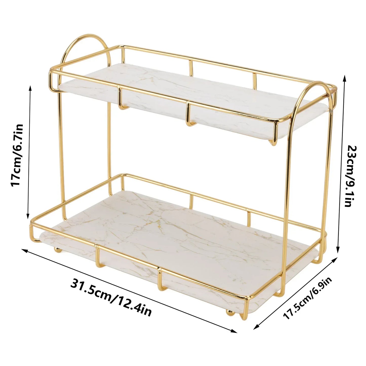 Badezimmerregal, goldfarben, weiß, 2-stufig, für Shampoo, Aufbewahrungsregal, rutschfest, für Make-up, Dusche, Eckregale, Badezimmer-Organizer, Zubehör