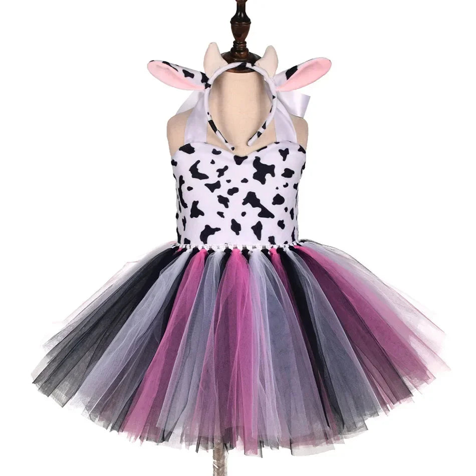 Halloween Tier Cosplay Kostüm für Kinder Wald Thema Kühe Tiger Giraffe Leopard Zebra Tutu Kleider Performance Tanz Sets