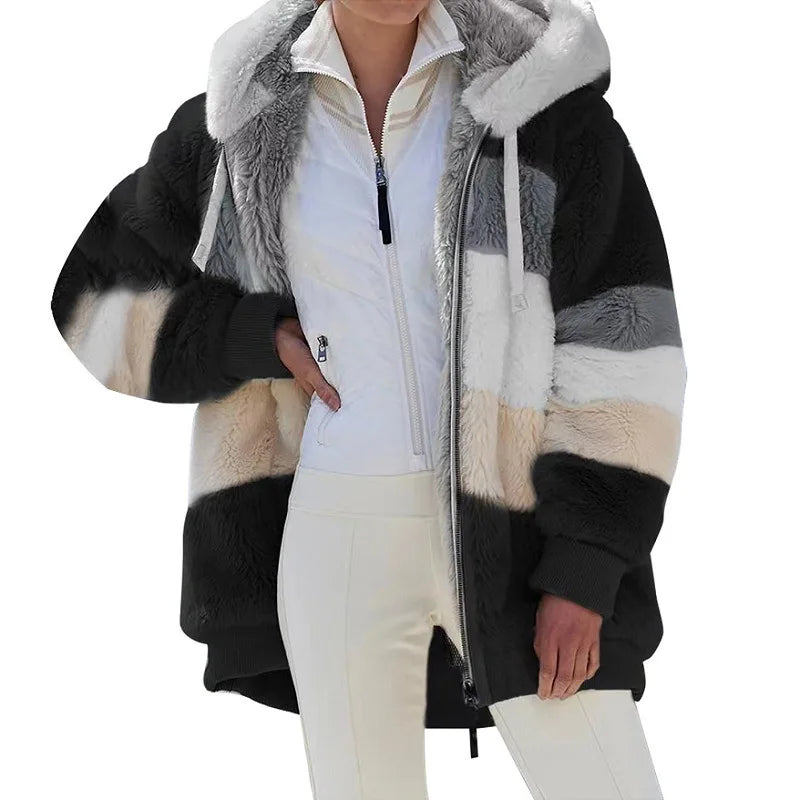 Übergroße Jacke für Frauen 2023 Neue Herbst Winter Warme Plüsch Tasche Mit Kapuze Streetwear Lose Dame Oberbekleidung Mantel Roupas Feminina