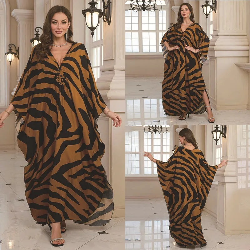 Kaftan-Kleider für Damen, Wellenhals-Badeanzug, Überwurf, Kaftan-Kleid, Übergröße, übergroßes langes Strandkleid