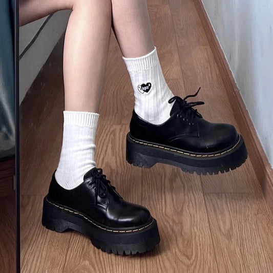 2024womens Autumn New Fashion Round Head Lace-up Solid Color Womens Loafers Casual Thick Soled Leather Women's Thick Soled Shoes.