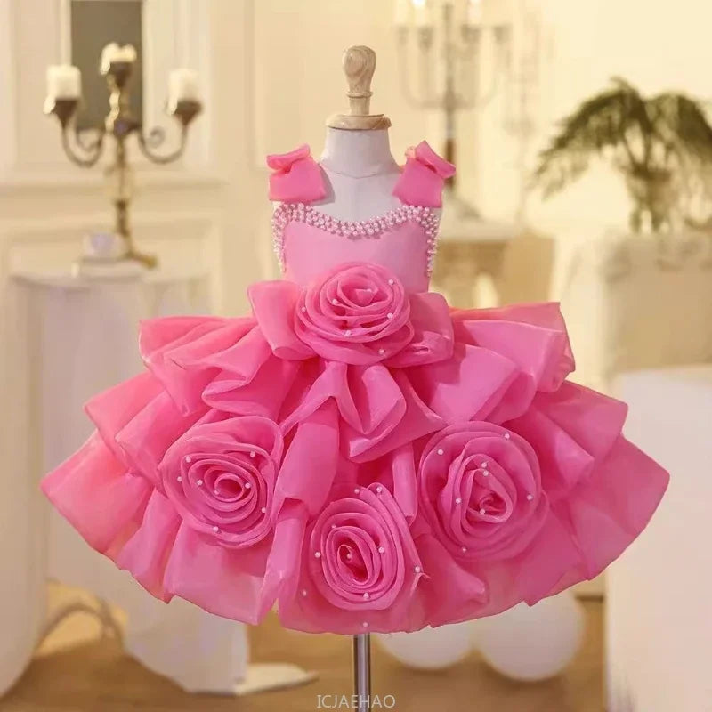 2025 Prinzessinnenkleid zum ersten Geburtstag für Mädchen, neue Hochzeit, Blumenmädchen, Klavieraufführung, Host-Kleid, Party-Kleidung, Outfits, passendes Bankett