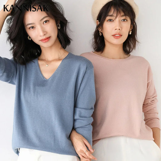 2025, frühling Herbst Frauen Pullover Solide Strickwaren Koreanische Lose Weibliche Grundlegende Casual Jumper Stretch Pullover Himmel Blau Rosa Pullover.