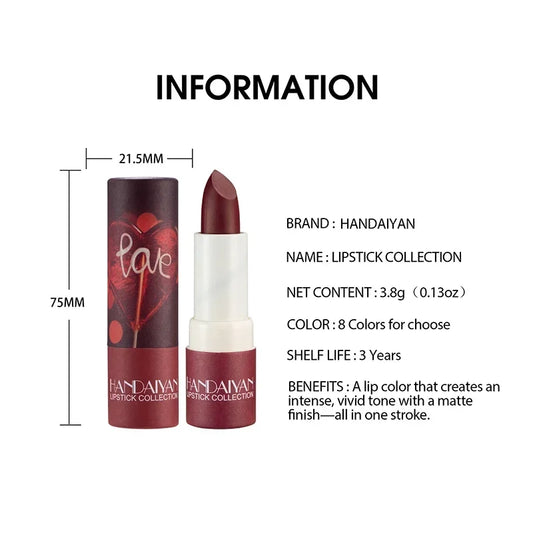 8Colors Brand Makeup Matte Lipstick Waterproof Long Lasting Lip Stick Sexy Red Pink Velvet Nude Lipsticks Women Cosmetics Makeup.
