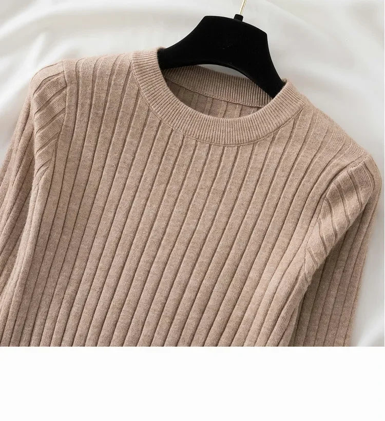 Oansatz Rippen Langarm Koreanische Slim-fit Weibliche Pullover Pullover Frauen Pullover Stricken Weiche Jumper Tops Neue Herbst Winter tops