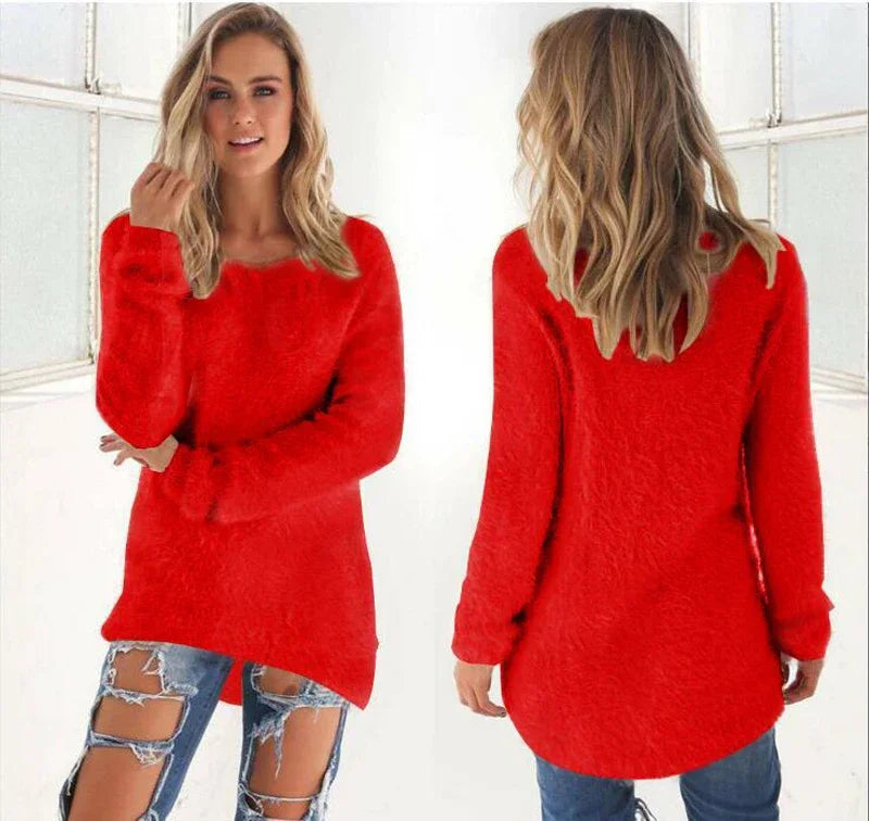 Frauen warmen Pullover einfarbig o Hals lose Baumwolle gestrickt Pullover langen Pullover lässig übergroße Bluse Damen Hipster Kleidung
