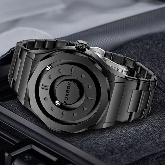 FOXBOX Creative Scrolling Pointer Magnetic Force Men's Quartz Wristwatches Outdoor Sports Waterproof Watch Men Relogio Masculino.