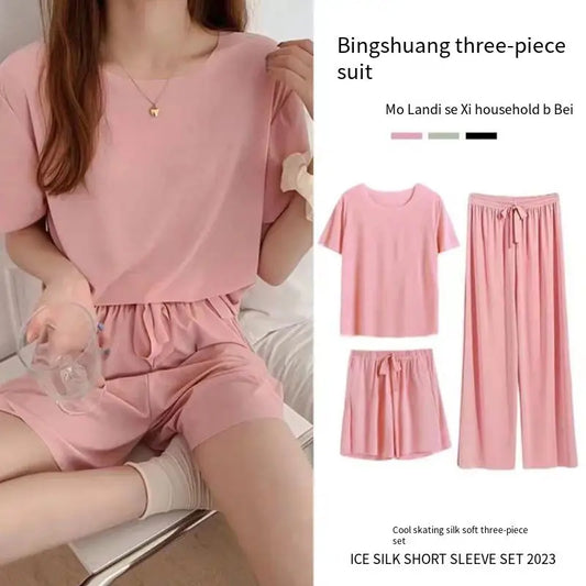 Eisse ide Pyjama dreiteiliges Set Damen Damen Home Wear Hose einfache Freizeit bequeme lose kurz ärmel ige Mädchen Nachtwäsche.