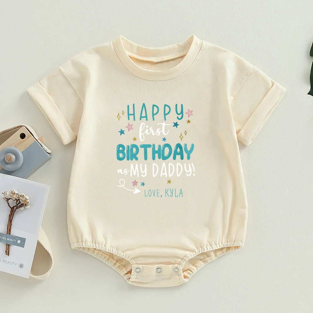 Alles Gute zum ersten Geburtstag als mein Papa, Baby-Strampler, personalisierter Geburtstags-Body, Papa-Geburtstag, Vatertagsgeschenk, süßes Kleinkind-Outfit.