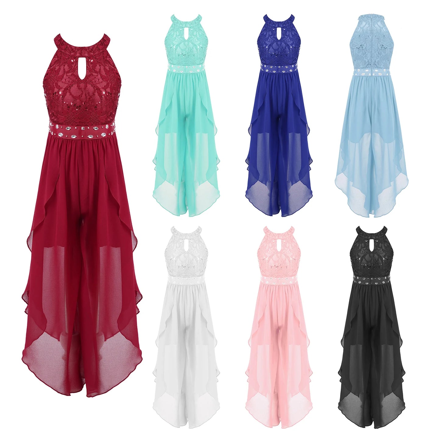Sommer Mädchen Ärmellosen Chiffon Maxi Kleid Shiny Perlen Spitze Gebaut-in Shorts Party Kleid für Hochzeit Geburtstag Dance Leistung