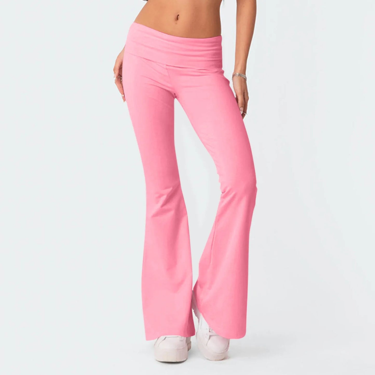 Damenmode, einfarbig, schmale Passform, schmale Reverse-Taille, niedrige Taille, elastische Taille, Schlaghose, Hose für Damen, Damenhose 2024