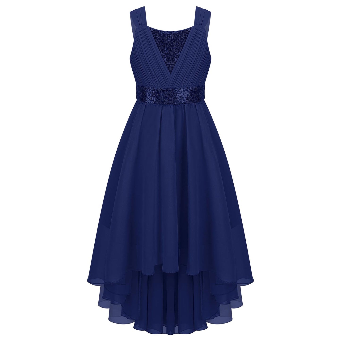 Kinder Blumenmädchenkleid Ärmellos Pailletten Hi-Low-Saum Abendkleid Elegantes Chiffon Prinzessin Geburtstag Formales Hochzeitskleid