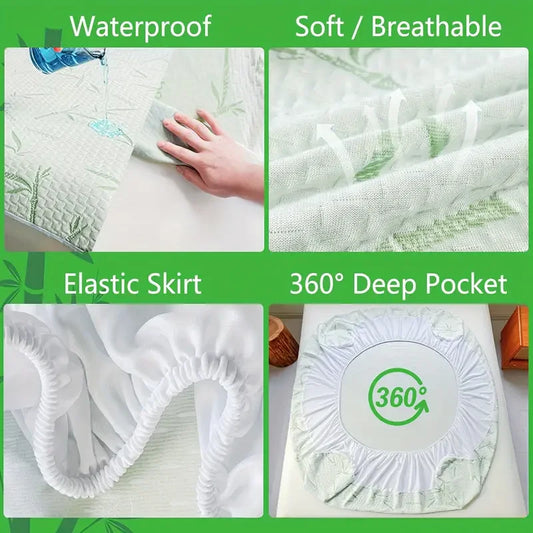 1pc Waterproof Bamboo Mattress Cover (Without Pillowcase), Cooling & Breathable Fitted Bed Sheet With 6-14inches Deep Pocket.