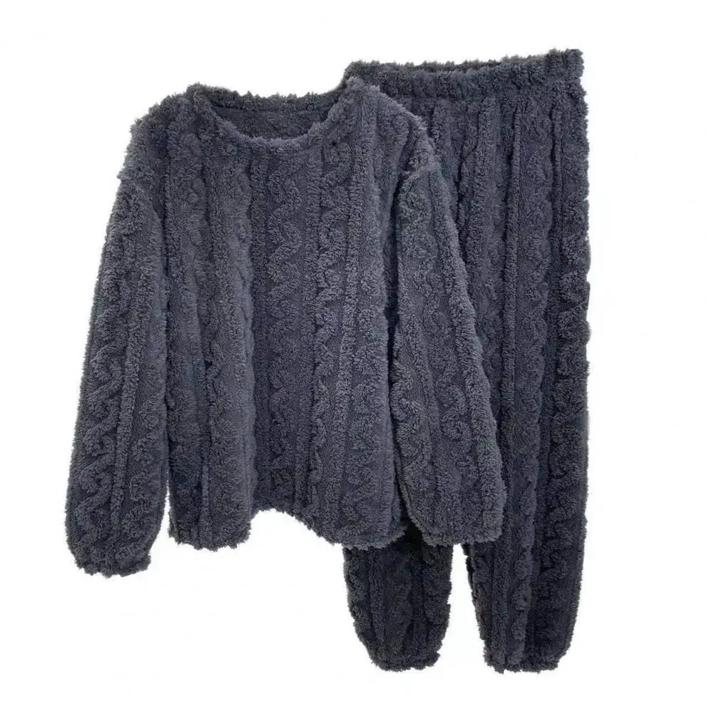 Winter-Pyjama-Set, stilvolles Winter-Pyjama-Set für Damen, warmer Plüsch, 2-teilige Nachtwäsche, bequeme Pullover-Hose für den Herbst
