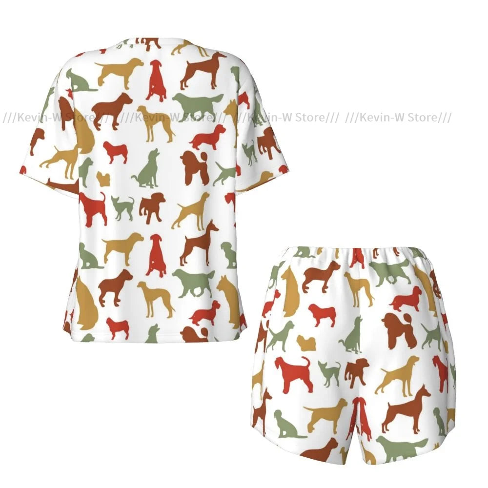 Zweiteiliges Damen-Pyjama-Set mit Rundhalsausschnitt und kurzen Ärmeln. Dog Breed, lässiges Pyjama-Set für zu Hause