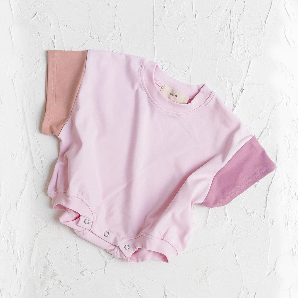 2023 sommer Neugeborenen Baby Jungen Mädchen Übergroßen Strampler Kleidung 0-24M Patchwork Farbe Baumwolle Kurzarm Body Grundlegende overalls