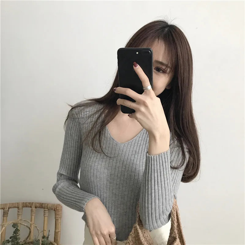 Koreanische Herbst V-ausschnitt Pullover Gestrickte Mode Pullover 2025, Schlank Winter Tops Für Frauen Pullover Jumper Pull Femme Truien Dames