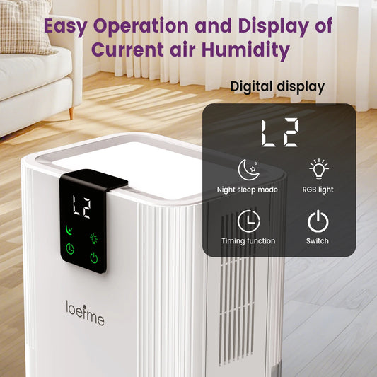 LOEFME Silent Dehumidifier 2.8L Large Air Dehumidifier 650ml/Day with Touch Display LED Light for Home Bedroom Office Basement.