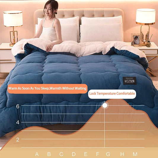 Contemporary Style Reversible Sherpa Fleece Winter Comforter, Soft Breathable Plush Warm Bedding, 100% Polyester Fill & Cover.