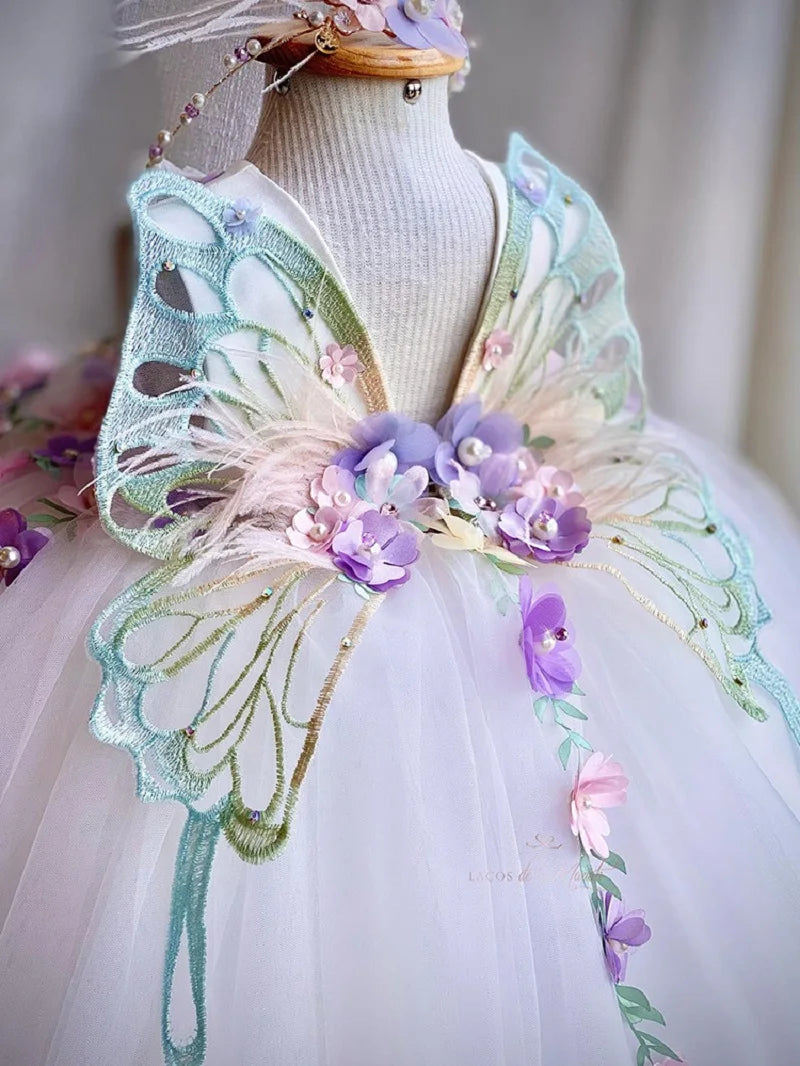 Luxuriöses und elegantes Schmetterlingsmädchen-Prinzessinnenkleid für 0–6 Jahre, formelle Jubiläumsfeier, flauschiges Kleid, Modellkunst, Aufführung