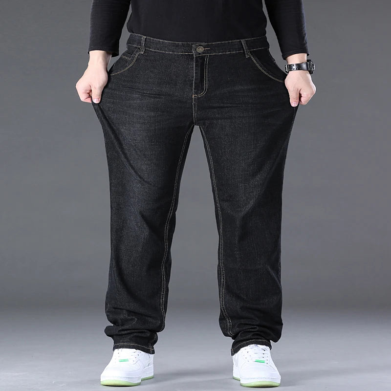 Herren-Jeanshose, große Größe 50, hochelastischer Denim-Stoff, große Hose für 45–150 kg, Jeans, Hombre, weites Bein, Pantalon Homme