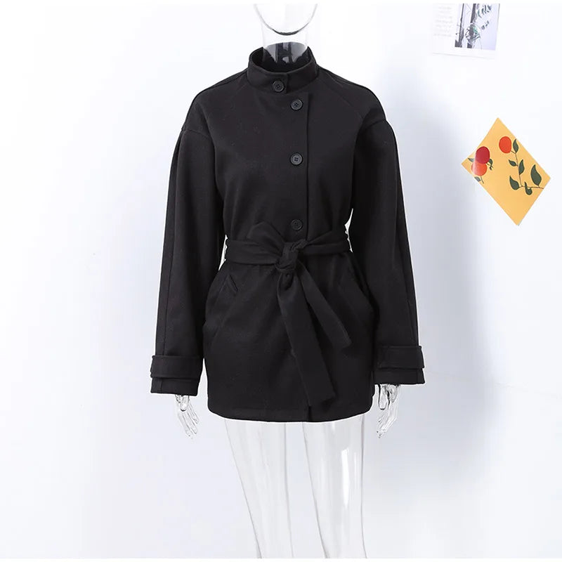 Winter warme Schnürung Damen mantel einfarbig Vintage Einreiher Mantel Mode Herbst Damen jacken neue Retro-Oberbekleidung