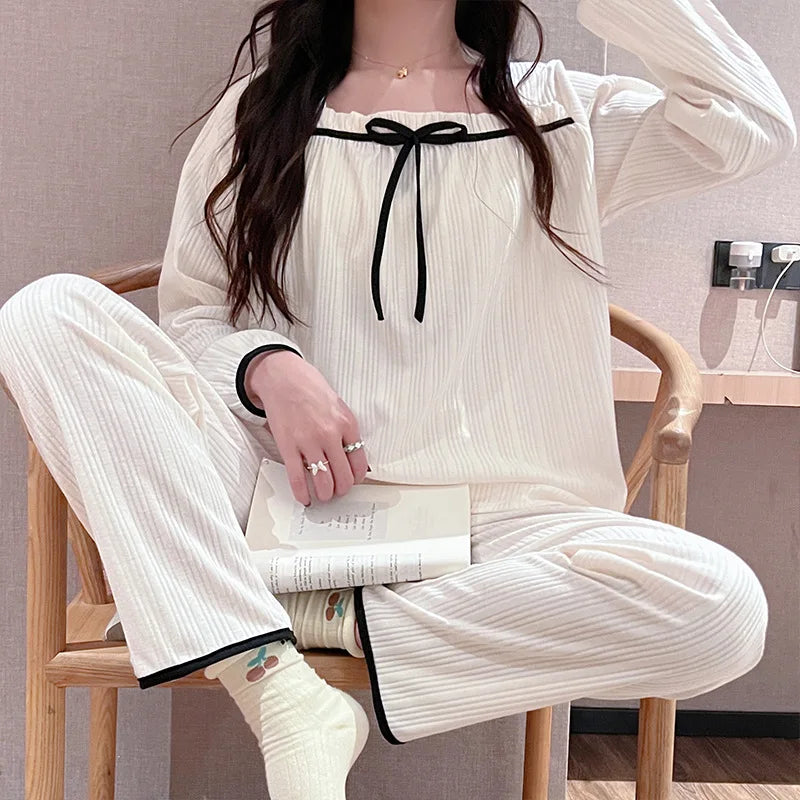 Neues 2-teiliges Set Damen pyjamas Homewear Frühling und Herbst Milch seide Langarmhose Pyjama Damen Casual Homewear.
