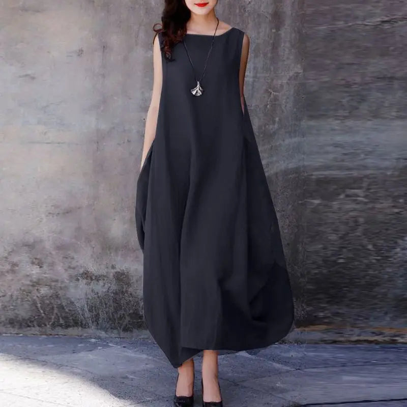 ZANZEA Sommer Mode Urlaub Kleid Robe Femme Frauen Elegante Ärmellose Maxi Vestidos 2024 Casual Lose Sommerkleid Oversize Kaftan
