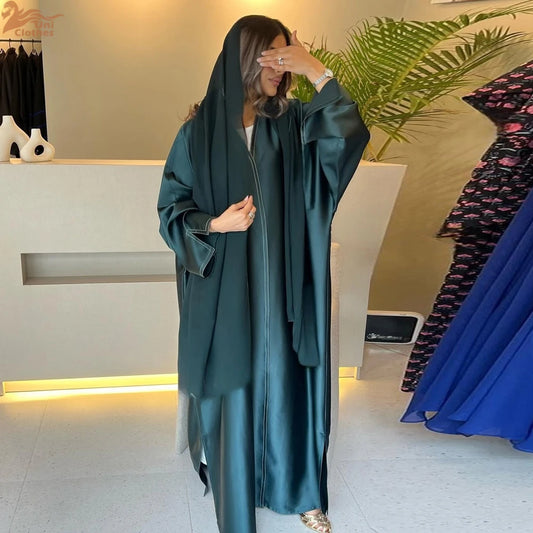 Ramadan Satin Open Kimono Abaya Dubai Luxury 2025 Muslim Kaftan Dress Abayas Women Islam Clothing Robe Femme Musulmane Kebaya.