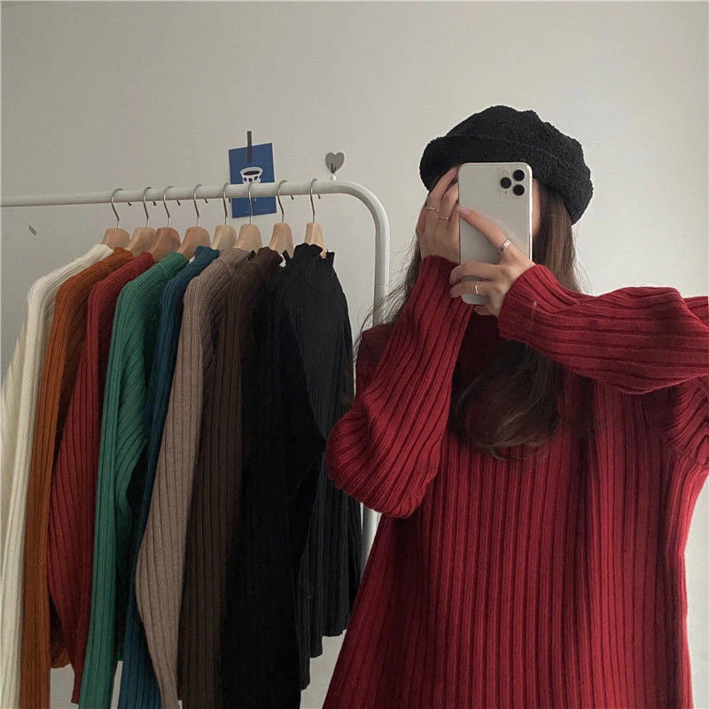 Rollkragen Gestrickte Pullover Frauen Herbst Winter Mode Lose Lange Hülse Alle Spiel Pullover Pullover Solide Büro Dame Jumper