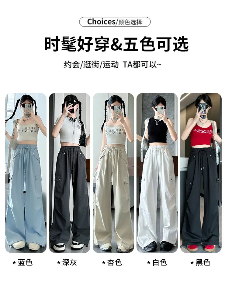 Amerikanischer Fallschirm mit niedriger Taille für Damen im Frühling und Herbst 2022, neue Bergsteiger-Jogginghose mit weitem Bein, schlanke Sport-Arbeitshose