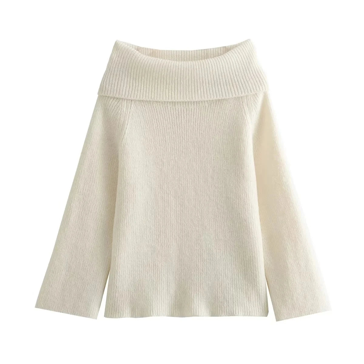 TRAFZA Frauen Fashion Solid Off Schulter Pullover Langarm Gestrickte Pullover Pullover Herbst Weibliche Casual Strickwaren Chic Top