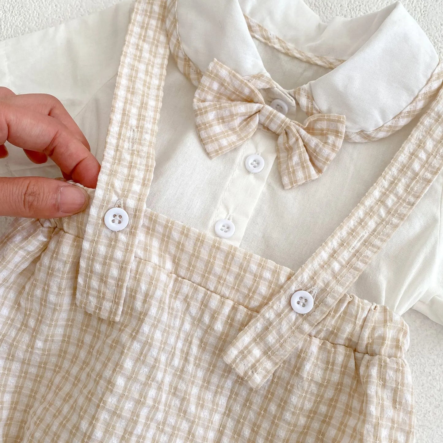 Bodys Sommer Baby und Kinder einteilige Kleidung Puppen hals kurz ärmel ige karierte elastische Bund Dreieck einteiligen Stram pler