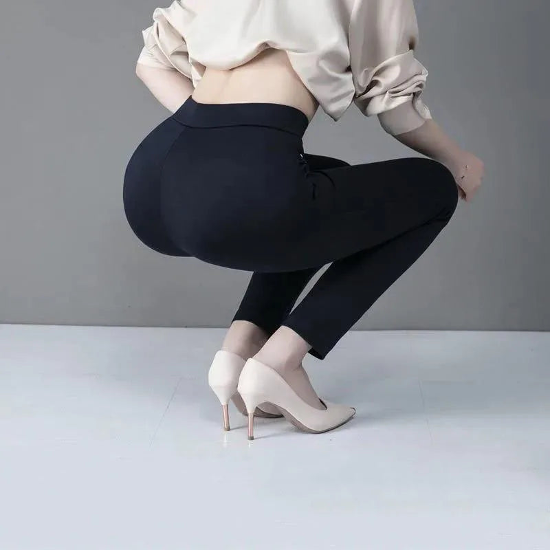 Büro Dame Koreanische Mode Gerade Hosen Weibliche Elastische Band Hohe Taille Feste Große Größe 5XL Frauen Herbst Elegante Hosen 2023