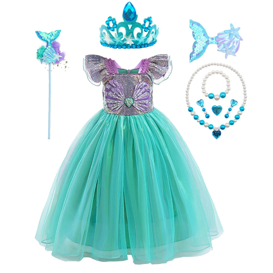 Disney Kleine Meerjungfrau Prinzessin Kleid Kinder Phantasie Karneval Cosplay Kostüm Geburtstag Hochzeit Party Kleidung Halloween Kostüm