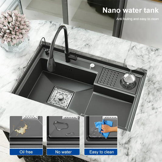 Stepped Stainless Steel Sink Kitchen with Cup Washer Multifunctional Large Single Slot Washbasin Dishwasher Sinks