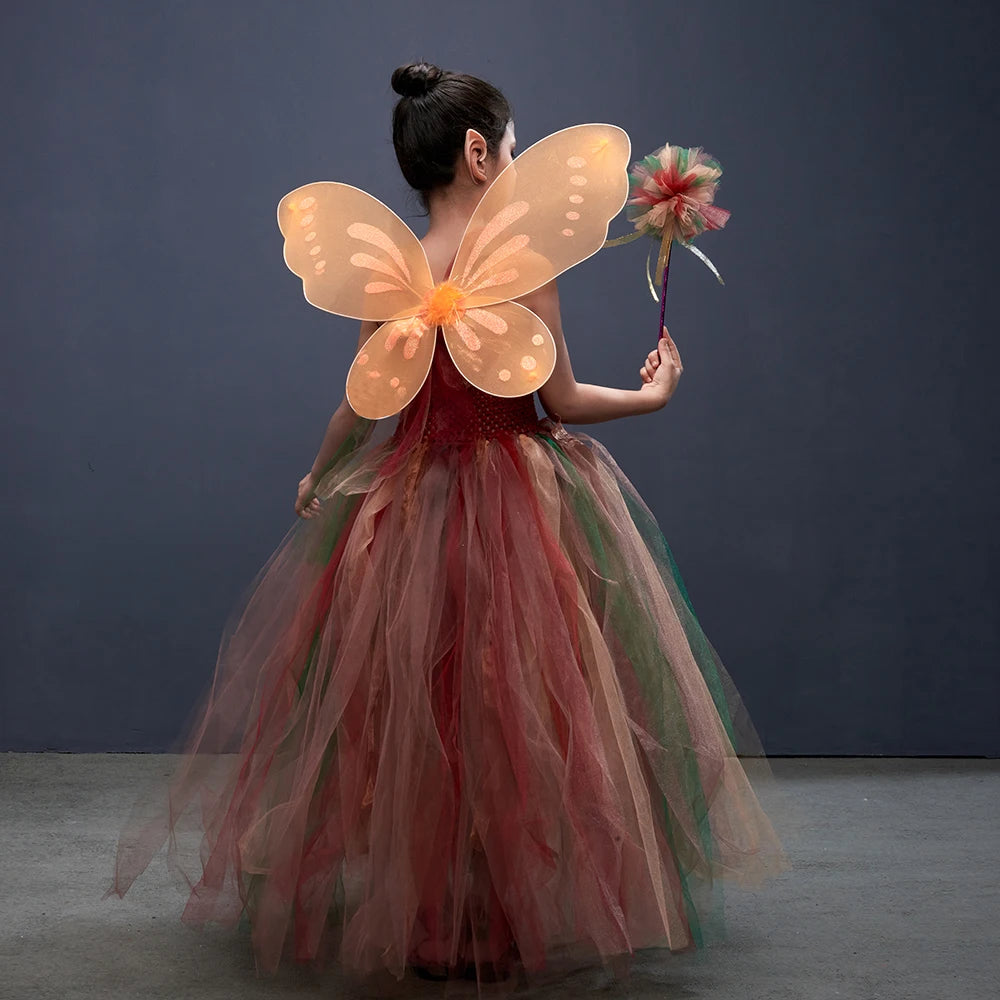 Wald Fee Prinzessin Kostüm für Halloween Geburtstag Party Phantasie Kleid Herbst Kinder Woodland Nymph Pixie Kleid Tutu Kleid Flügel