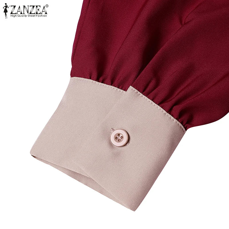 ZANZEA Mode Frauen Langarm Muslimischen Abaya Kleid Frühling Patchwork Maxi Kleider Robe Femme IsIamic Vestidos Lace Up Sommerkleid