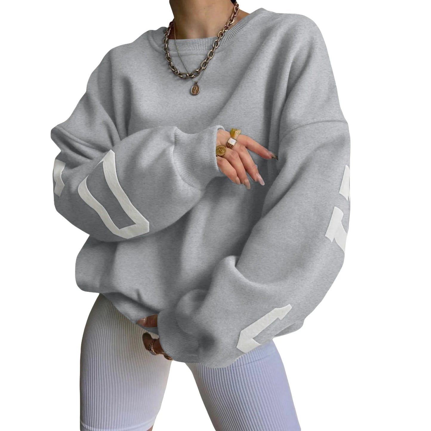 Combhasaki Damen Y2K Grunge Lose Pullover Sweatshirts Brief Drucken Lässige Verdickte Langarm Tops Herbst Hoodie Streetwear