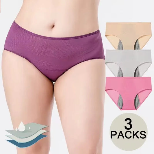 3pcs Leak Proof Menstrual Panties+Herbal Gynecological Pads Women Sanitary Panties Plus Size Physiological Waterproof Briefs.