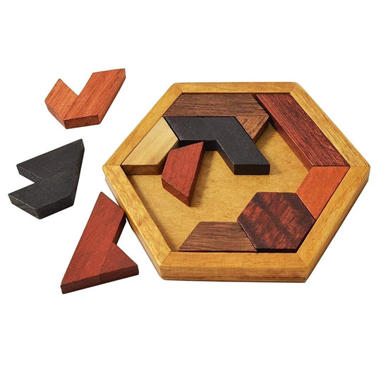 Classical Hexagon Tangram Puzzle Wooden Brain Teasers For Kids Logic Thinking Games Casse Tete Rompecabezas De Madera.